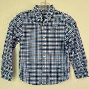 Vineyard Vines Boys Pink Blue Plaid Performance Button Down Shirt Preppy Easter